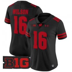 Women Wisconsin Badgers 16 Russell Wilson Black 2024 Vapor Limited Jersey All Stitched