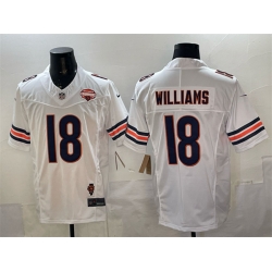 Men Chicago Bears 18 Caleb Williams White F U S E  2025 NFC North Champions  26 Illinois Patch Stitched Football Jersey