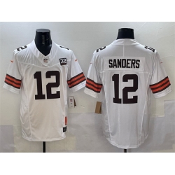 Men Cleveland Browns 12 Shedeur Sanders White 2025 Draft F U S E  With Jim Brown Memorial  26 Home Patch Vapor Limited Stitched Football Jersey