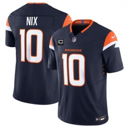 Men Denver Broncos 10 Bo Nix Navy 2025 F U S E  With 2 Star C Patch Vapor Limited Stitched Football Jersey