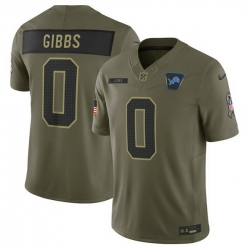 Men Detroit Lions 0 Jahmyr Gibbs Olive 2025 Salute to Service Limited Stitched Football Jersey