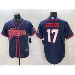 Men Houston Texans 17 Braxton Berrios Navy With Patch Cool Base Stitched Baseball Jersey 1