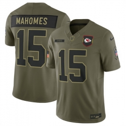 Men Kansas City Chiefs 15 Patrick Mahomes Olive 2025 Salute to Service Limited Stitched Football Jersey