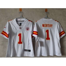 Women Kansas City Chiefs 1 Xavier Worthy White 2023 F U S E  Vapor Untouchable Limited Stitched Jersey 