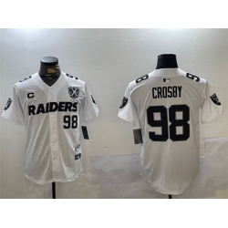 Men Las Vegas Raiders 98 Maxx Crosby White With Nevada Silver Stat Patch And 65th Anniversary Patch 3 Star C Patch Stitched Baseball Jersey
