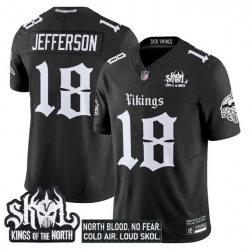 Men Minnesota Vikings 18 Justin Jefferson Black 2025 F U S E  Kings of the North Patch Gothic Norseblood Edition Vapor Untouchable Limited Stitched Footbal