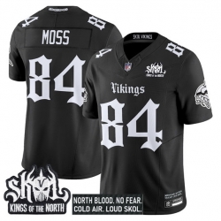 Men Minnesota Vikings 84 Randy Moss Black 2025 F U S E  Kings of the North Patch Gothic Norseblood Edition Vapor Untouchable Limited Stitched Football Jers