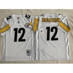 Men Pittsburgh Steelers 12 Terry Bradshaw White Stitched Football Jersey