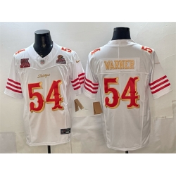 Men San Francisco 49ers 54 Fred Warner White Gold 2025 F U S E Rivalries 5x Super Bowl Champions Patch Vapor Limited Stitched Football Jersey