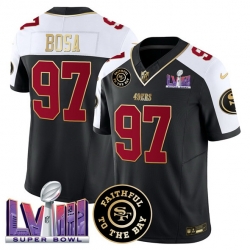 Men San Francisco 49ers 97 Nick Bosa Black Alternate 2025 F U S E  Faithful  26 Super Bowl LVIII Patch Vapor Limited Stitched Football Jersey