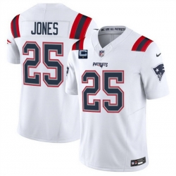 Men New England Patriots 25 Marcus Jones White 2025 F U S E  With 1 Star C Patch Vapor Limited Stitched Football Jersey