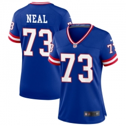 Women New York Giants 73 Evan Neal Royal Classic Retired Player Stitched Game Jersey