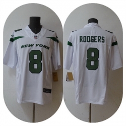 Men New York Jets 8 Aaron Rodgers 2023 F U S E  White Vapor Untouchable Limited Stitched Jersey