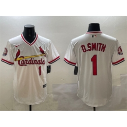 Men St  Louis Cardinals 1 Ozzie Smith White With Patch Stitched Baseball Jersey