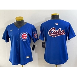 Women Chicago Cubs Team Big Logo Royal Ryne Sandberg Tribute Vapor Limited V3 Stitched Baseball Jersey