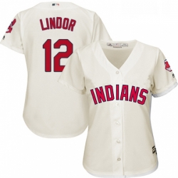 Womens Majestic Cleveland Indians 12 Francisco Lindor Authentic Cream Alternate 2 Cool Base MLB Jersey