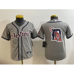 Youth Detroit Tigers Team Big Logo Grey Cool Base Stitched Baseball Jersey