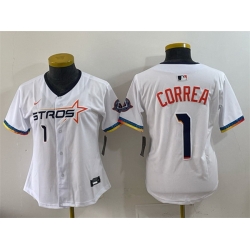 Women Houston Astros 1 Carlos Correa White 2025 City Connect Limited Stitched Baseball Jersey