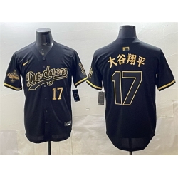 Men Los Angeles Dodgers 17  Shohei Ohtani Black Gold 2025 World Series Champions Patch Limited Stitched Baseball Jersey