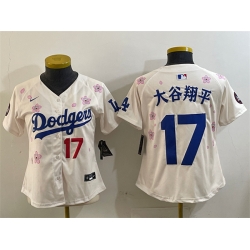 Women Los Angeles Dodgers 17  Shohei Ohtani Cream 2025 Tokyo Series Limited Stitched Baseball Jersey