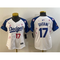 Women Los Angeles Dodgers 17 Shohei Ohtani White Royal 2025 Tokyo Series Limited Stitched Baseball Jersey