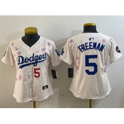 Women Los Angeles Dodgers 5 Freddie Freeman Cream 2025 Tokyo Series Limited Stitched Baseball Jersey