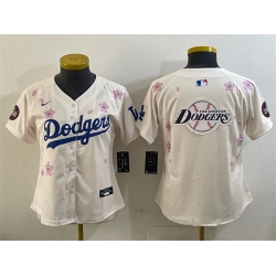 Women Los Angeles Dodgers Team Big Logo Cream 2025 Tokyo Series Limited Stitched Baseball Jersey 1