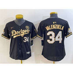 Youth Los Angeles Dodgers 34 Fernando Valenzuela Black Gold 2024 World Series With Fernando Patch Vapor Limited Stitched Baseball Jersey