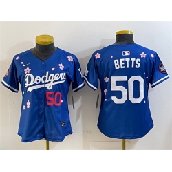 Youth Los Angeles Dodgers 50 Mookie Betts Royal 2025 Tokyo Series Limited Stitched Baseball Jersey