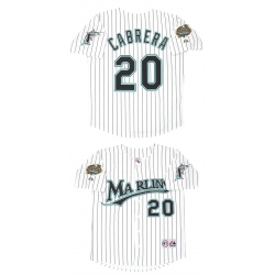 Men Miami Marlins 20 Miguel Cabrera White 2003 Throwback Stitched Baseball Jersey