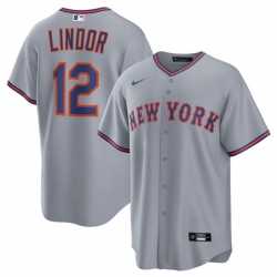 Men New York Mets 12 Francisco Lindor Grey 2025 Limited Stitched Baseball Jersey