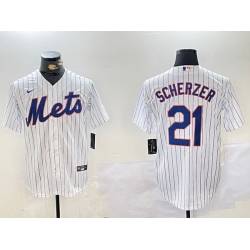 Men New York Mets 21 Max Scherzer White Cool Base Stitched Baseball Jersey 3