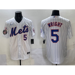 Men New York Mets 5 David Wright White With Patch Stitched Baseball Jersey