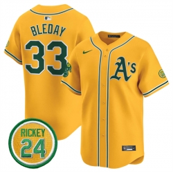 Men Oakland Athletics 33 JJ Bleday Yellow 2024 Limited With Rickey Henderson Patch Stitched Jersey