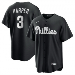 Men Philadelphia Phillies 3 Bryce Harper Black Lights Out Limited Stitched Baseball Jersey