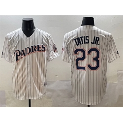 Men San Diego Padres 23 Fernando Tatis Jr  White Throwback With Patch Cool Base Stitched Jersey