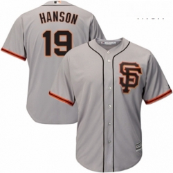 Mens Majestic San Francisco Giants 19 Alen Hanson Replica Grey Road 2 Cool Base MLB Jersey 