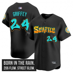 Men Seattle Mariners 24 Ken Griffey Jr  Black 2025 Graffiti Emerald Drop Edition Vapor Premier Limited Stitched Jersey