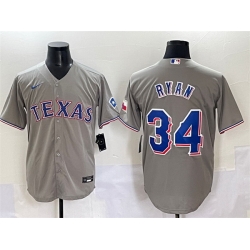 Men Texas Rangers 34 Nolan Ryan Grey With Patch Cool Base Stitched Baseball Jersey