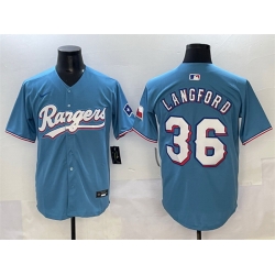 Men Texas Rangers 36 Wyatt Langford Blue Limited Stitched Baseball Jersey
