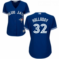 Womens Majestic Toronto Blue Jays 32 Roy Halladay Replica Blue Alternate MLB Jersey