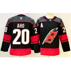 Men Carolina Hurricanes 20 Sebastian Aho Black 2024 25 With A Patch Home Stitched Hockey Jersey