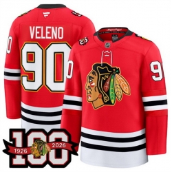 Men Chicago Blackhawks 90 Joe Veleno Red 2025 Home 100th Anniversary Stitched Hockey Jersey