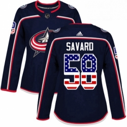 Womens Adidas Columbus Blue Jackets 58 David Savard Authentic Navy Blue USA Flag Fashion NHL Jersey 