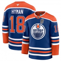 Men Edmonton Oilers 18 Zach Hyman Royal 2025 Stanley Cup Final Patch Stitched Hockey Jersey