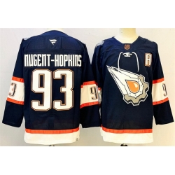 Men Edmonton Oilers 93 Ryan Nugent Hopkins Navy With A Patch Reverse Retro Stitched Jersey