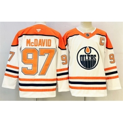 Men Edmonton Oilers 97 Connor McDavid White Orange 2024 25 With C Patch Heritage Classic Primegreen Stitched Jersey