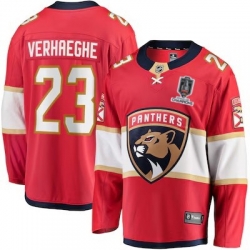mens fanatics carter verhaeghe red florida panthers home breakaway jersey 2025 stanley cup champions