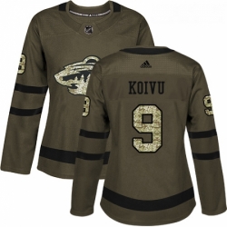 Womens Adidas Minnesota Wild 9 Mikko Koivu Authentic Green Salute to Service NHL Jersey 