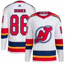 Men New Jersey Devils 86 Jack Hughes White 2022 23 Reverse Retro Stitched Jersey